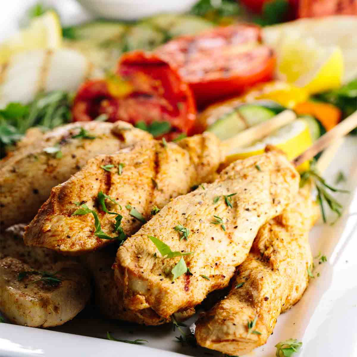 Greek Style Chicken Skewers and Hummus