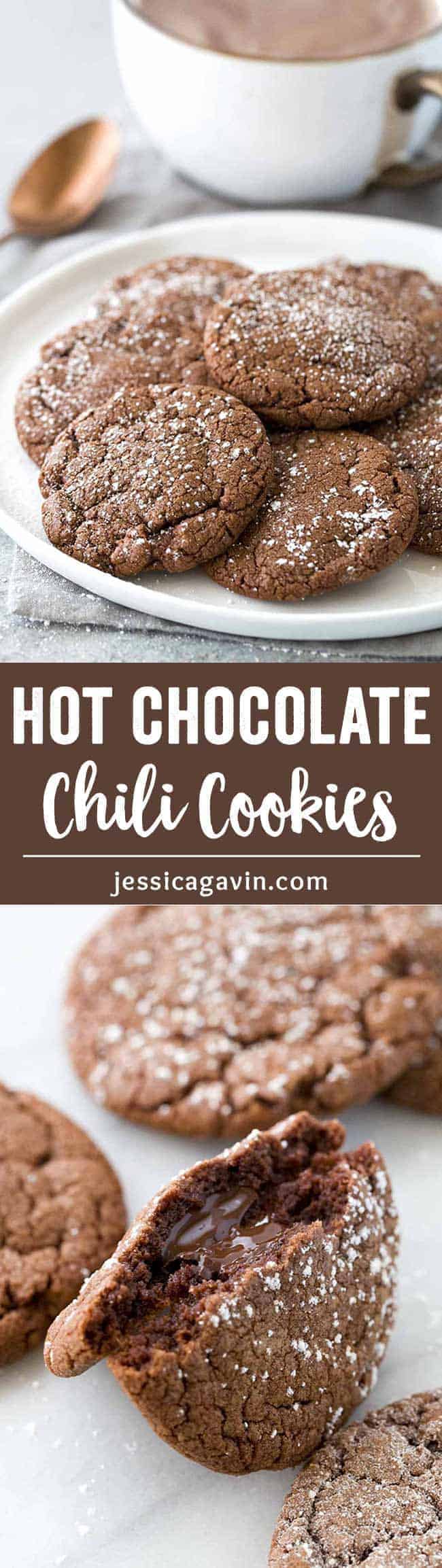 These decadent hot chocolate cookies melt in your mouth! Each bite is bursting with bold flavors of bittersweet chocolate, cinnamon, and spicy chili.