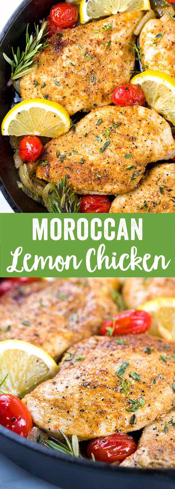 Moroccan Lemon Chicken Recipe - A quick one pan meal seasoned with Mediterranean spices, herbs, and lemon slices.
