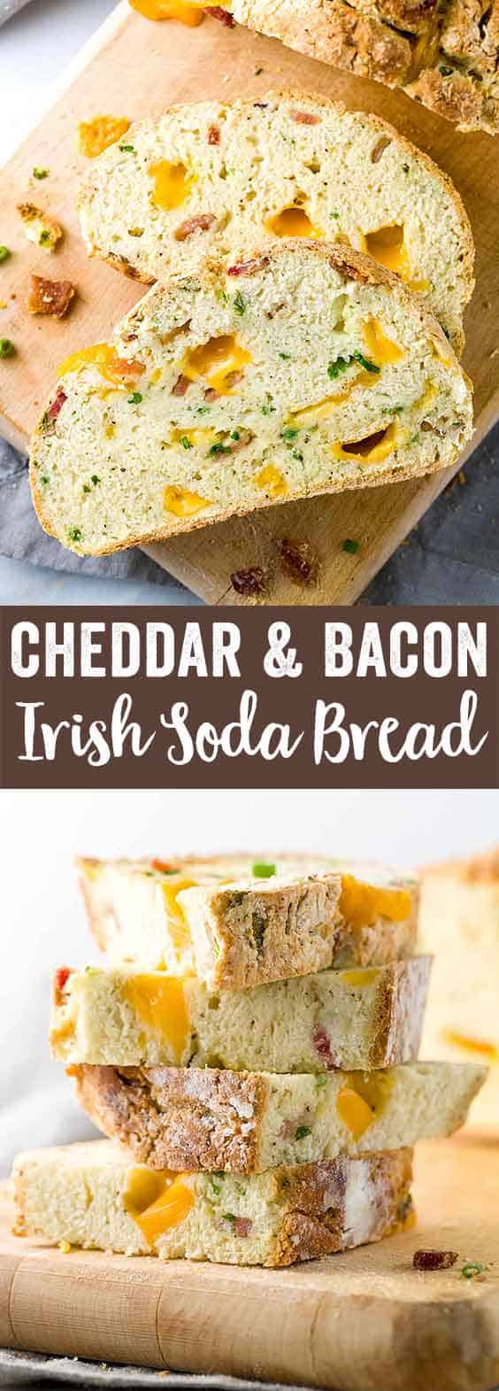 Irish Cheddar and Bacon Soda Bread - A twist on traditional soda bread, this crusty Irish cheddar and bacon soda bread recipe is packed with melted cheese, savory meat and scallions.