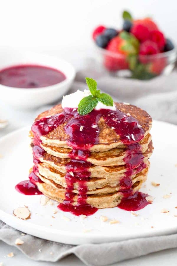 Healthy Oat Pancakes with Berry Sauce Jessica Gavin