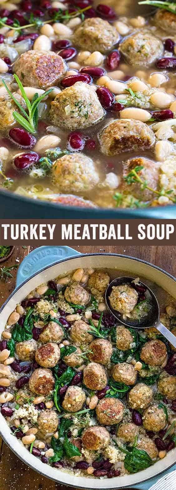Turkey meatball soup with spinach and quinoa is a hearty and healthy meal! Protein packed quinoa, beans & vegetables gives more nutrients into your daily dishes.