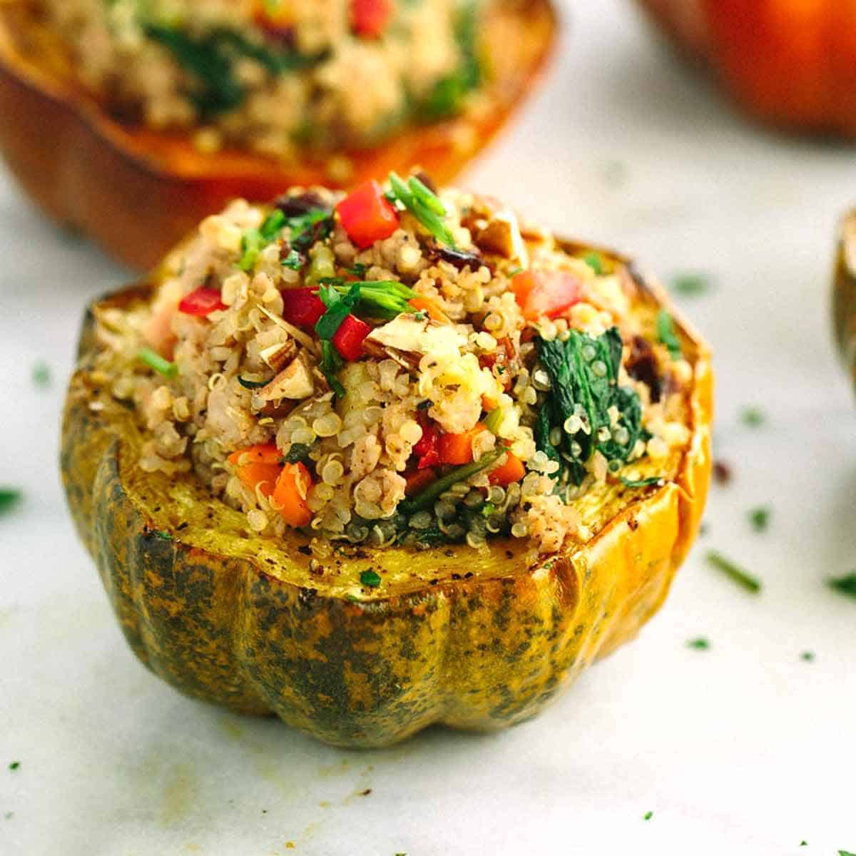 Roasted Acorn Squash with Turkey Quinoa Stuffing
