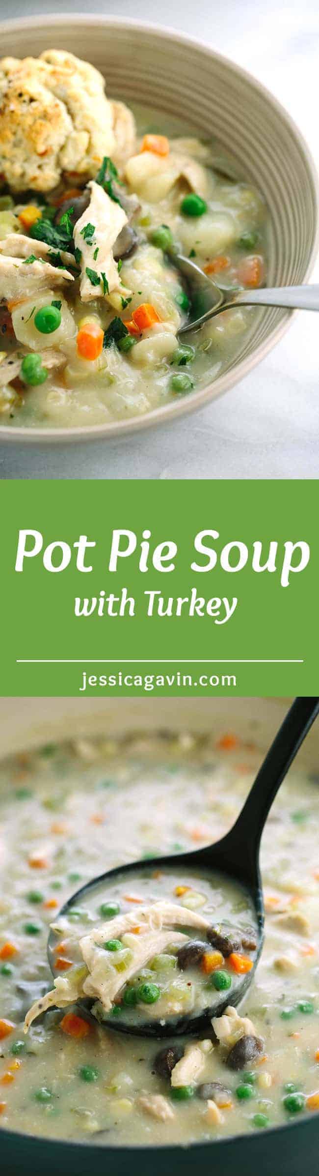 Pot Pie Soup With Turkey Leftovers - Here's a simple easy recipe to make with all those Thanksgiving leftovers. Creamy, hearty soup that's got all of your extra ingredients cooking in one pot!
