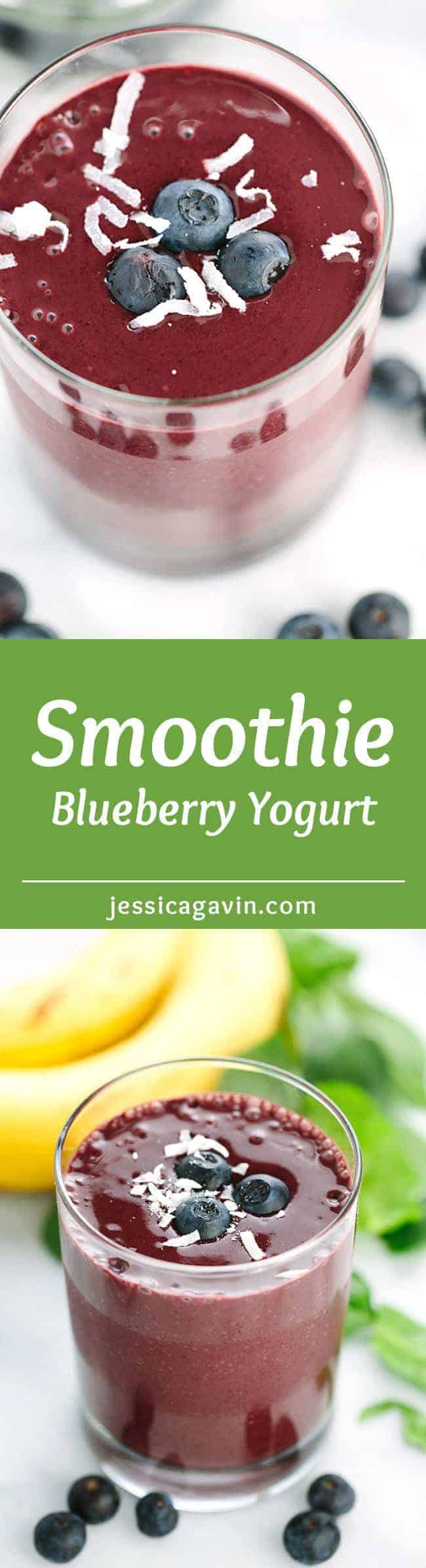Blueberry Yogurt Smoothie Recipe - Here's a healthy recipe that's great for breakfast or afternoon boost to keep you energized. Nutrient-packed with fruit, protein, greens, fiber and antioxidants!