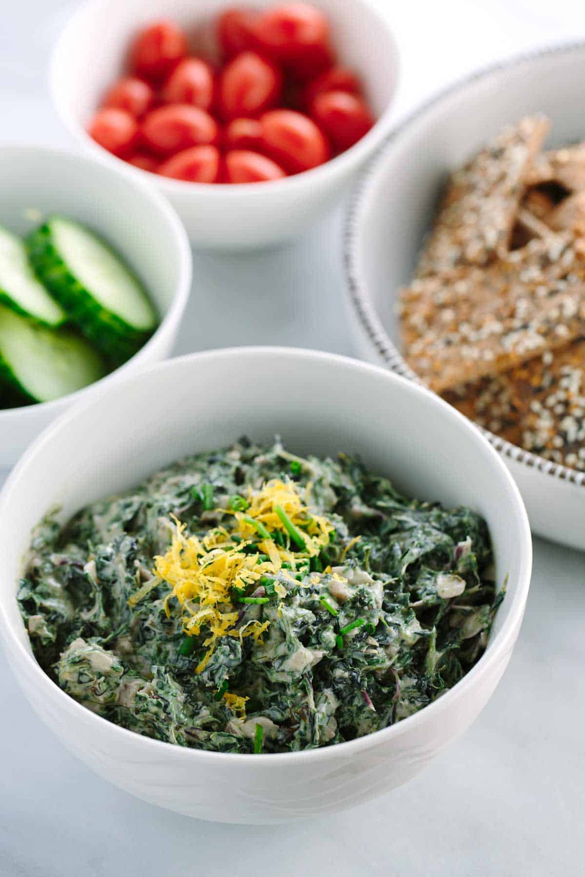Spinach Kale Yogurt Dip with Whole Grain Crackers Jessica Gavin
