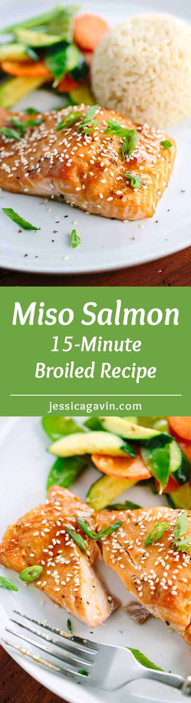 15 Minute Miso Glazed Salmon Recipe - broiled and drizzled with miso and soy for maximum flavor.