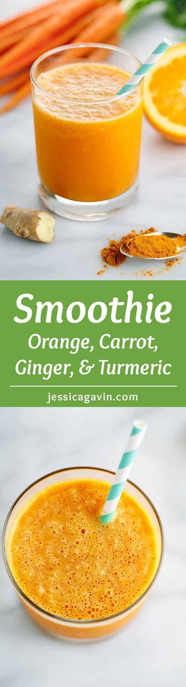Orange Carrot Ginger Smoothie with Turmeric - Add a boost to your day with this refreshing beverage recipe packed with health benefits!