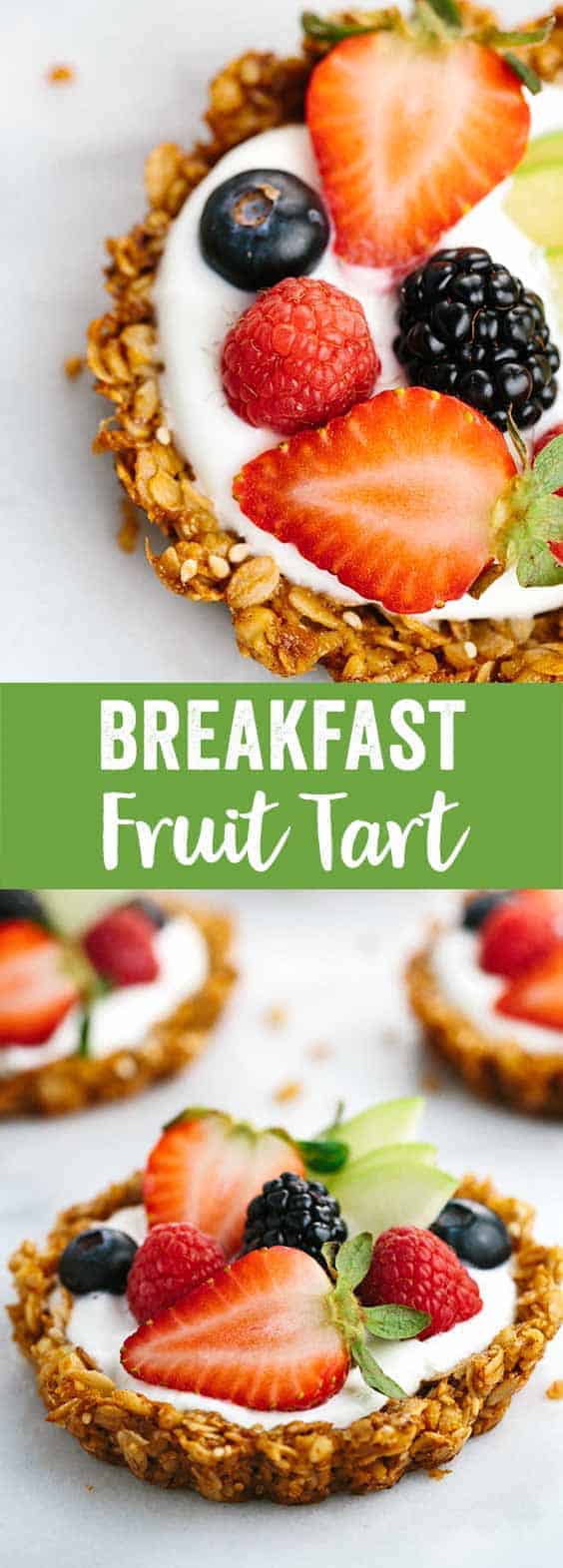 Breakfast Granola Fruit Tart with Yogurt Recipe - Customize your favorite fillings and toppings in the crunchy granola crust!