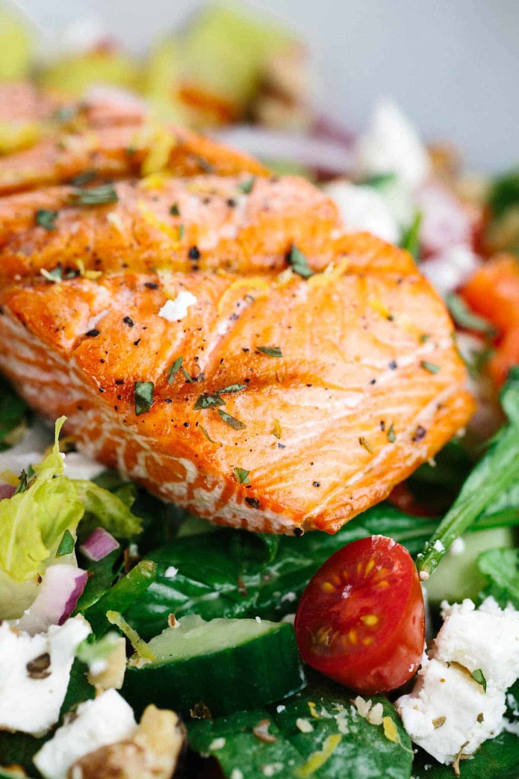 Grilled Salmon Salad with Lemon Basil Dressing Jessica Gavin