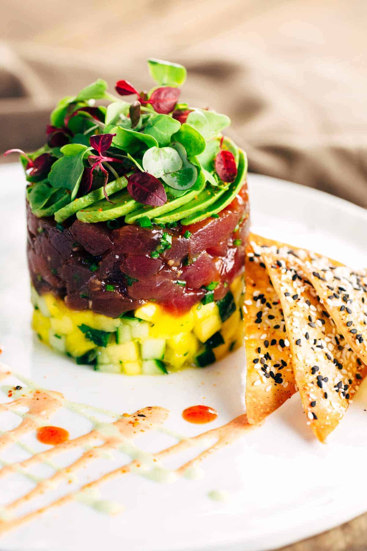 Tuna Tower with Baked Wonton Crisps Jessica Gavin