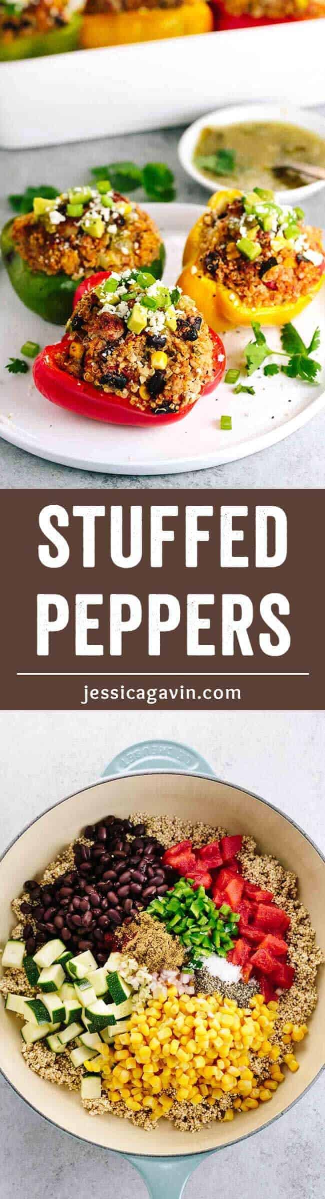 Stuffed Peppers with Mexican Spiced Turkey Quinoa - Beautiful and healthy bell peppers packed with vegetables and lean protein.