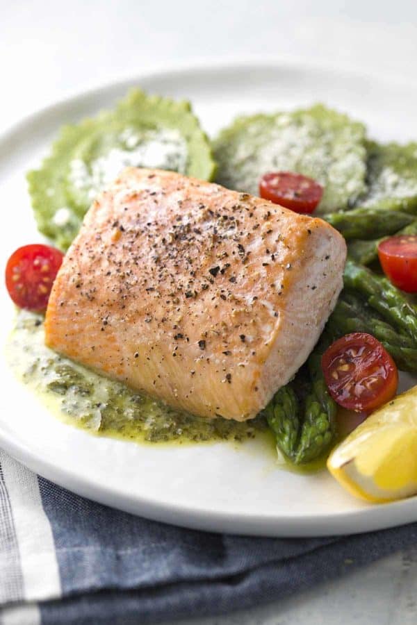 Roasted Salmon with Asparagus Ravioli - Jessica Gavin