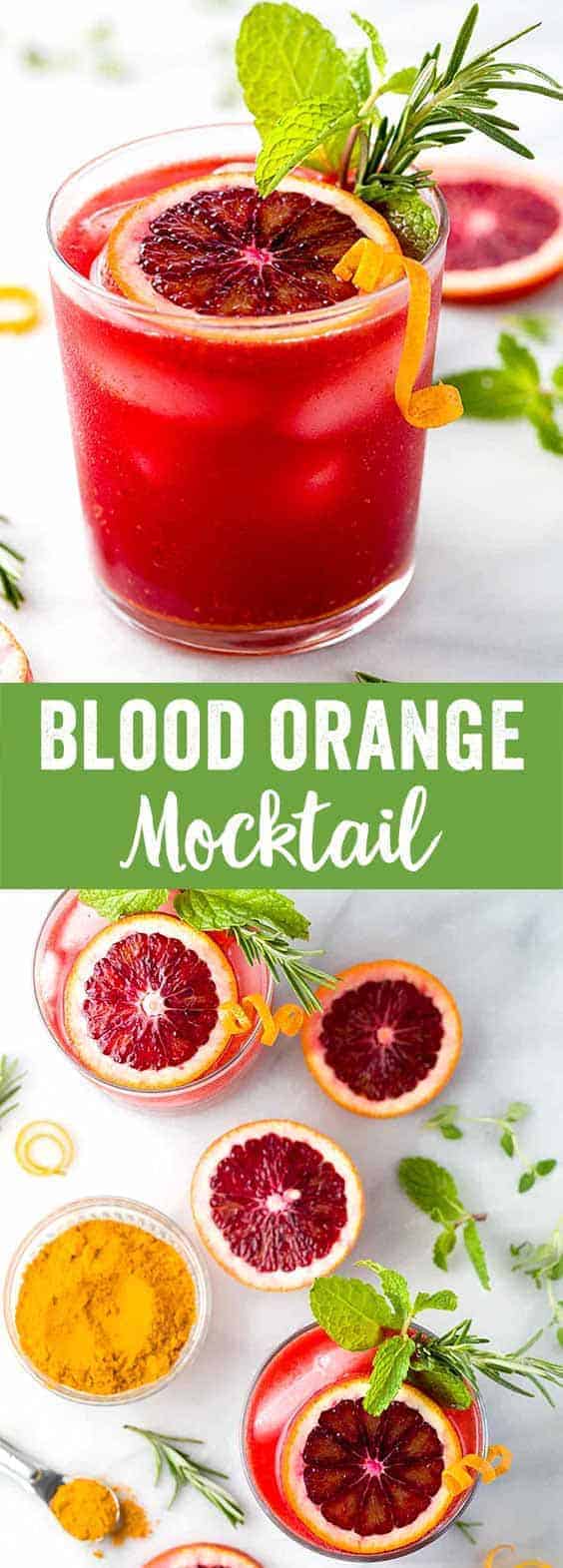 Sparkling Blood Orange Mocktail - A refreshing drink recipe packed with healthy nutrients! Each sip infuses turmeric, ginger, fresh squeezed juice, mint, and rosemary.