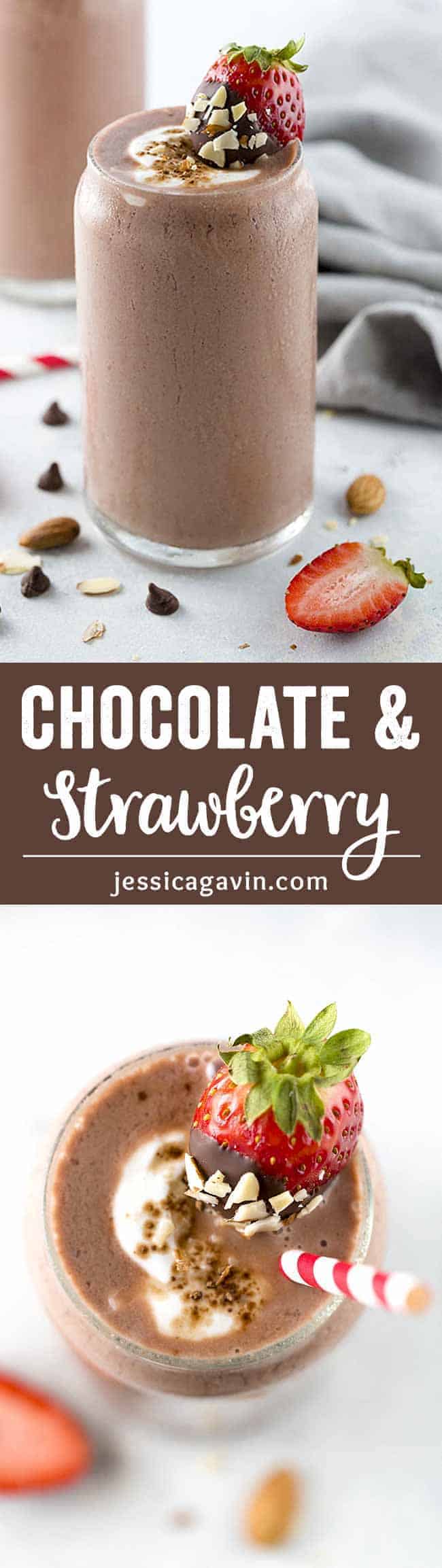 Chocolate Covered Strawberry Smoothie with Almonds - The perfect healthy beverage to share with that special someone! A cool creamy blend of cocoa, strawberries, almonds, bananas and flaxseed.