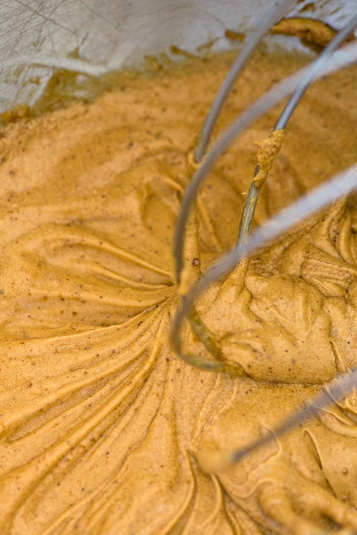 Browned butter mixing with coconut sugar which gives a more golden color.