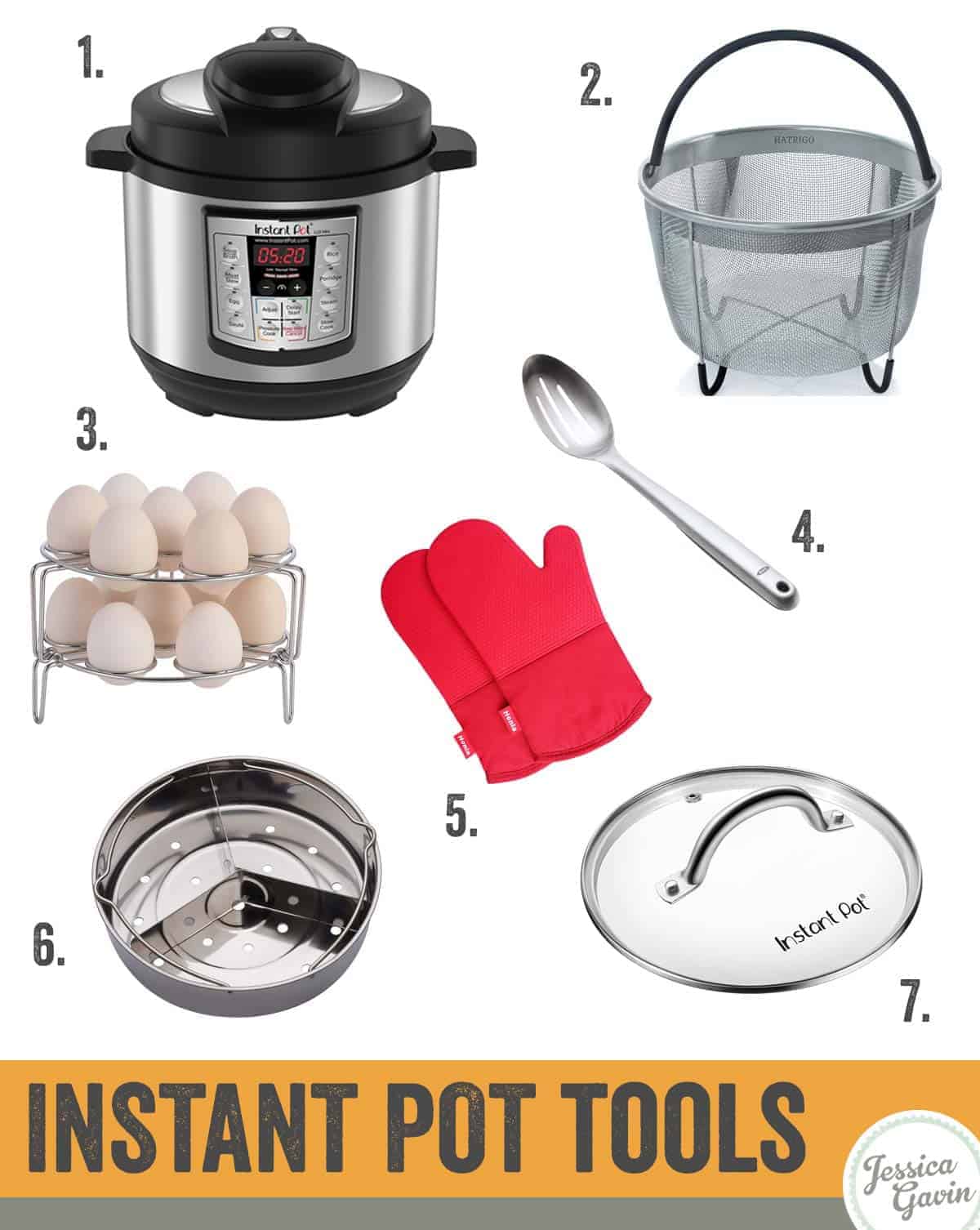 Infographic showing several Instant Pot tools and accessories.