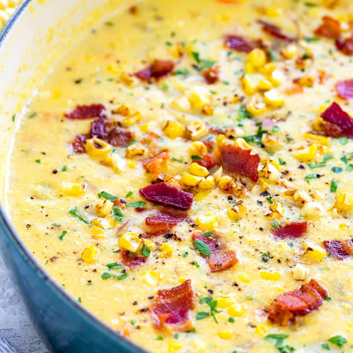 Slow Cooker Creamy Chicken and Corn Soup - Sweet Savory and Steph