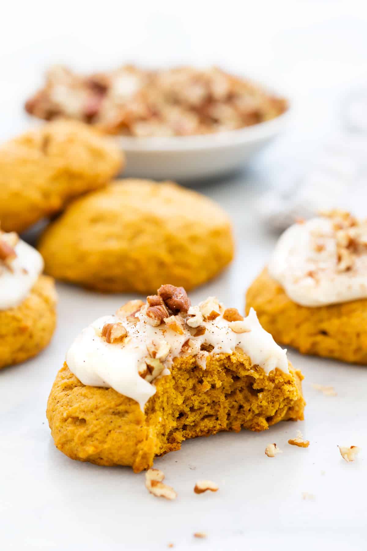 Pumpkin cookies with cream cheese frosting.