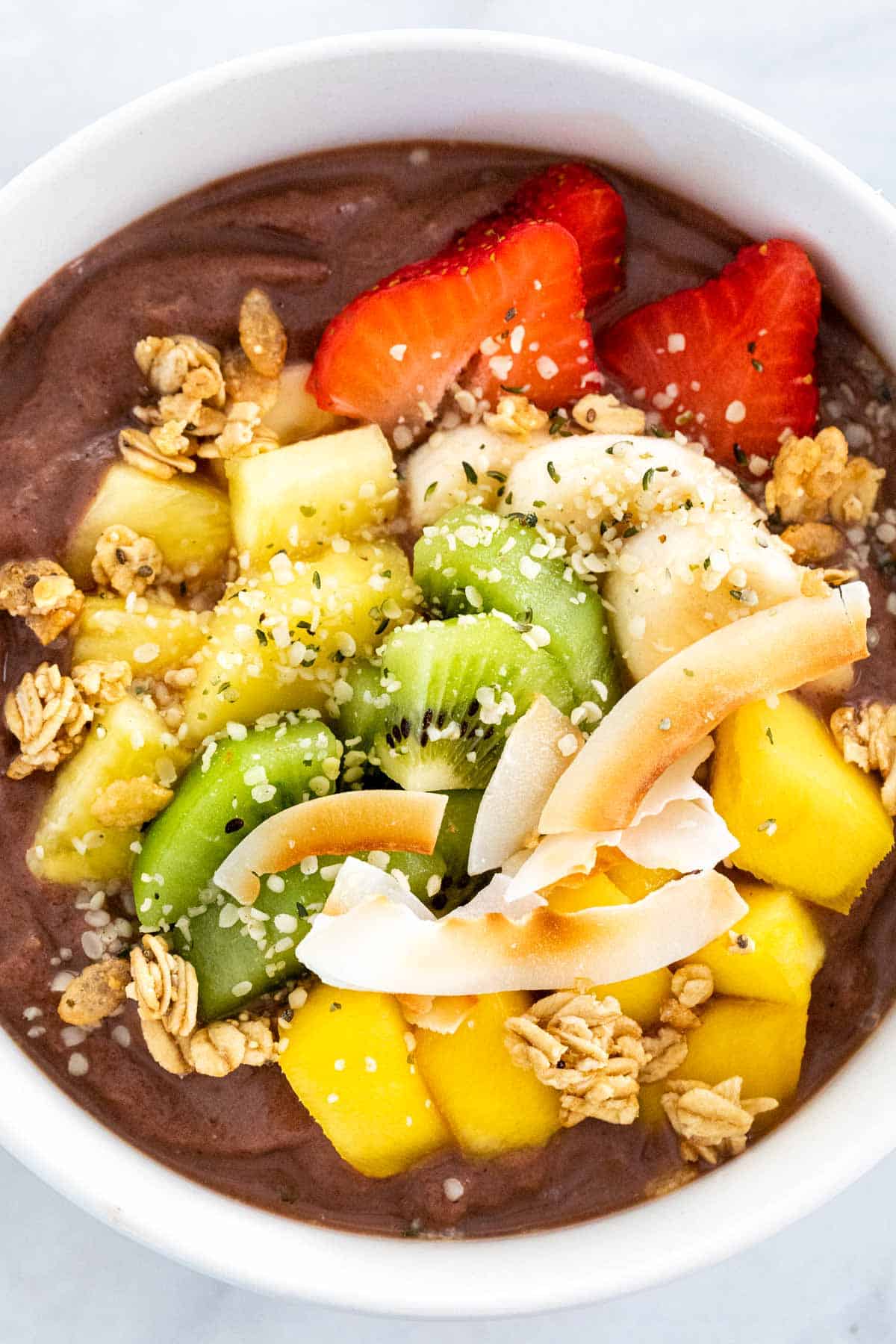 Tropical acai bowl recipe.