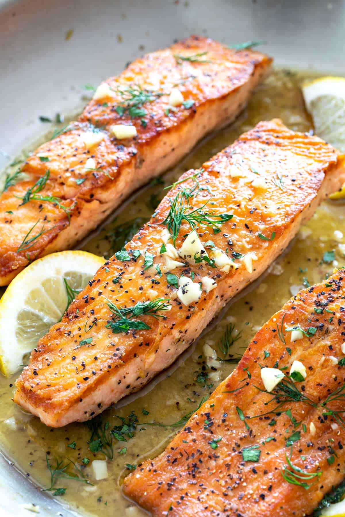 Pan-Seared Salmon with Lemon Garlic Sauce - Jessica Gavin