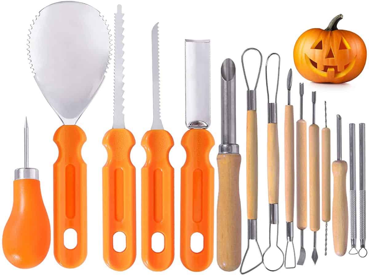 thumbnail image 2 of 5-Piece Pumpkin Carving Kit – Halloween DIY Tool Set For Kids, Party Scoop & Tools, Orange 2 of 5