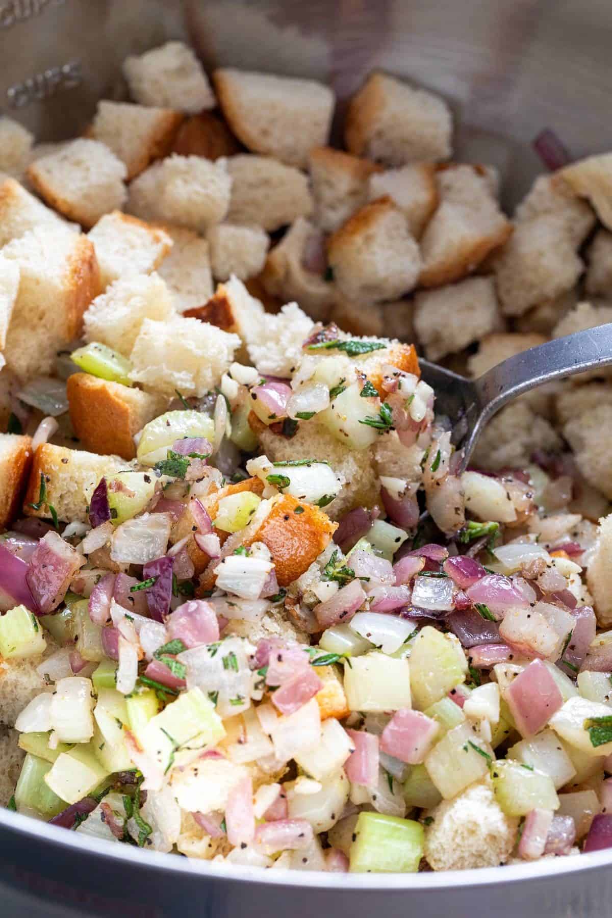 stuffing ingredients in a mixing bowl