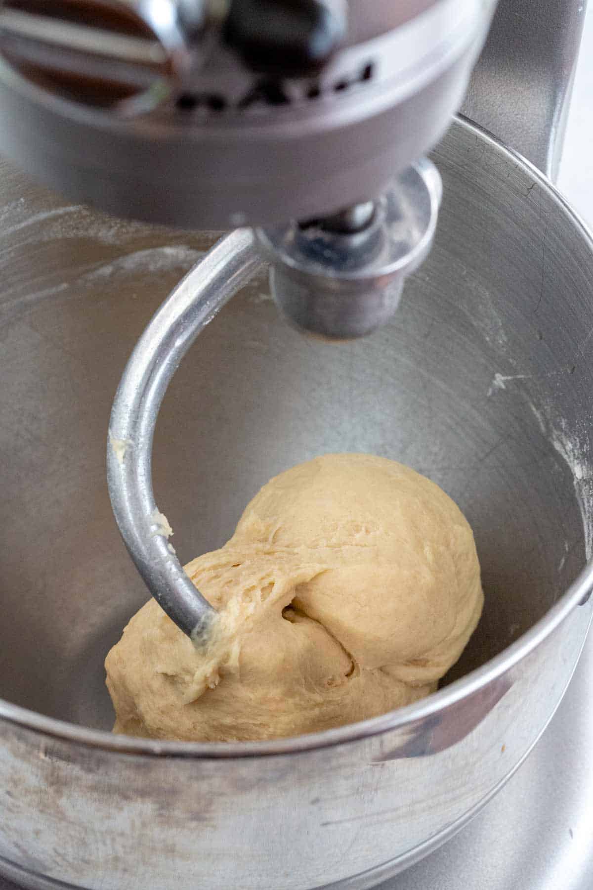 Making dough in a stand mixer.