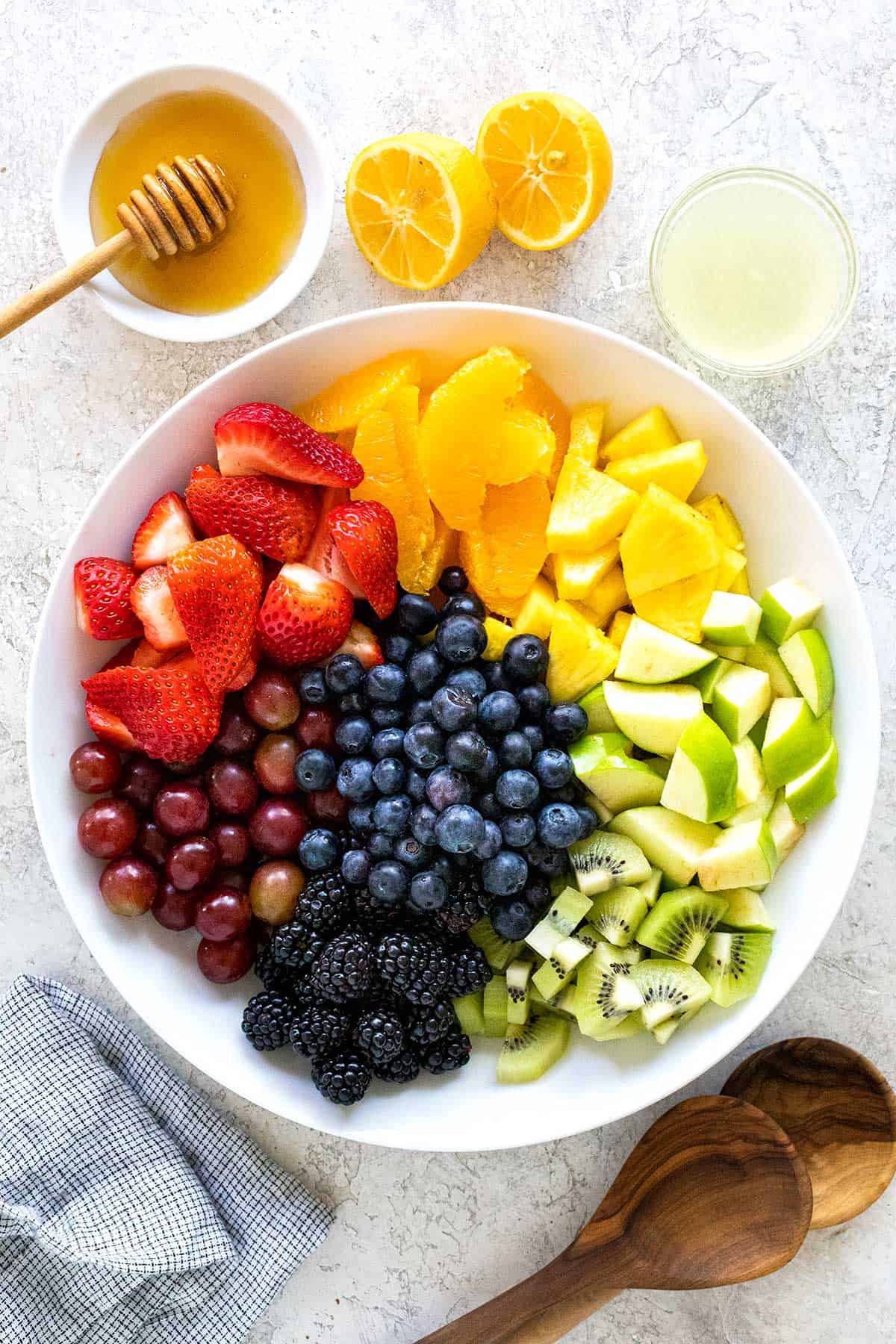 Bowl of fruit before being mixed together.