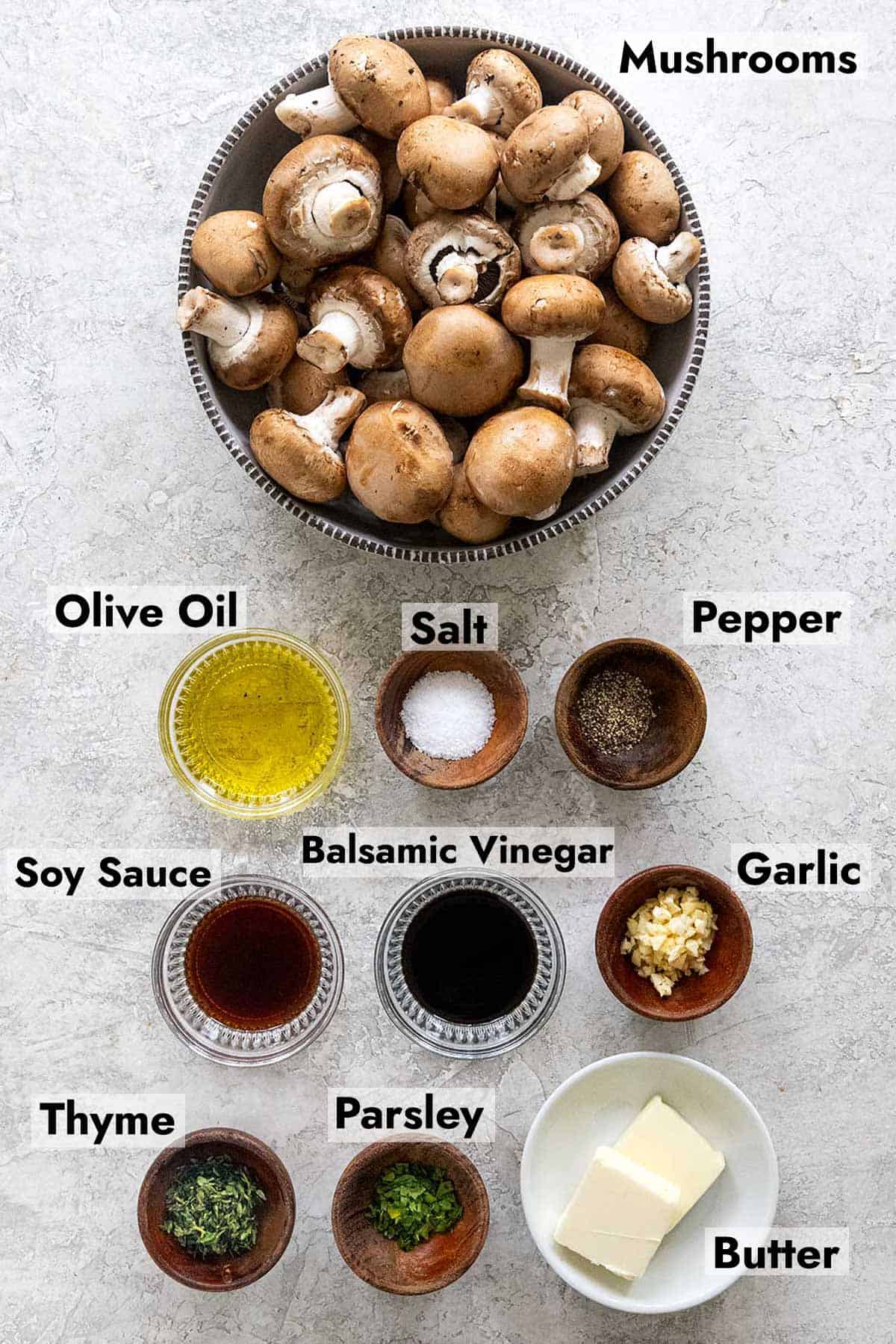 Ingredients to make a roasted mushroom side dish.