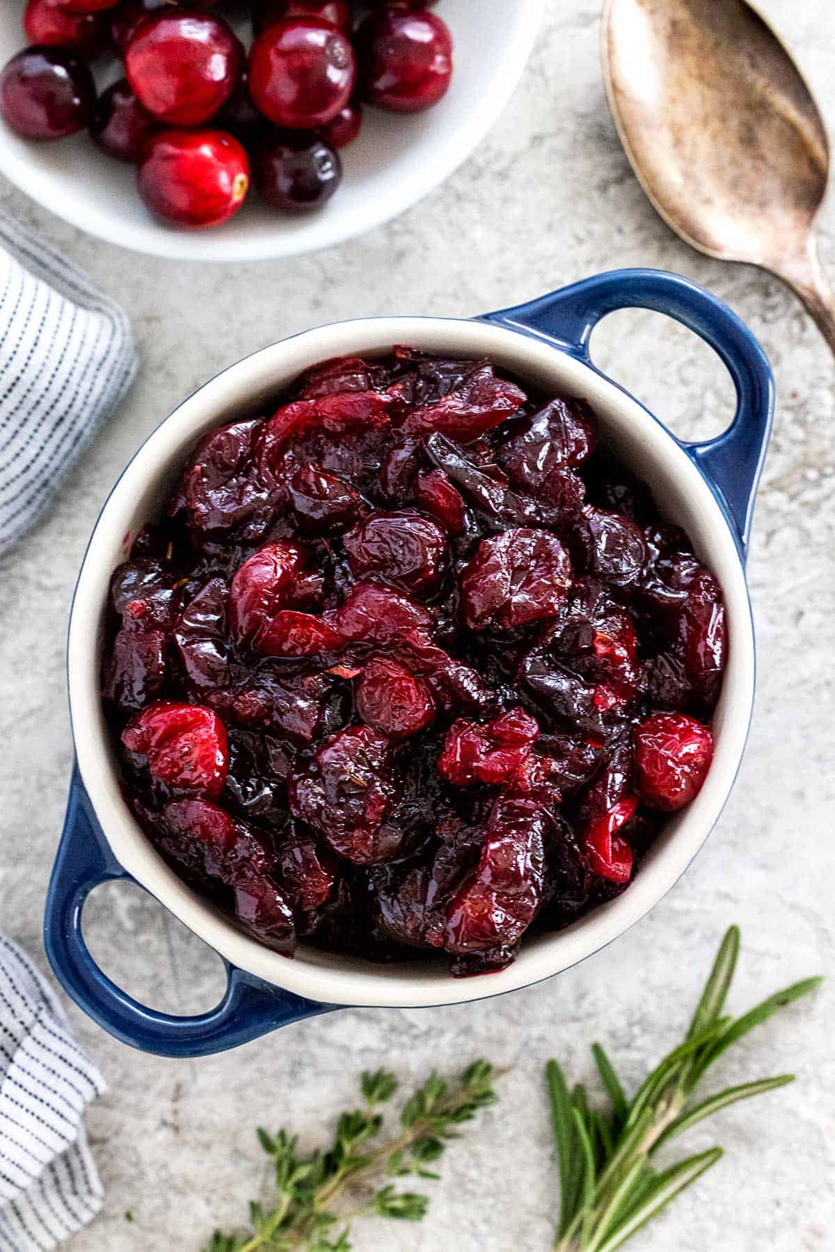 Homemade cranberry sauce with herbs.