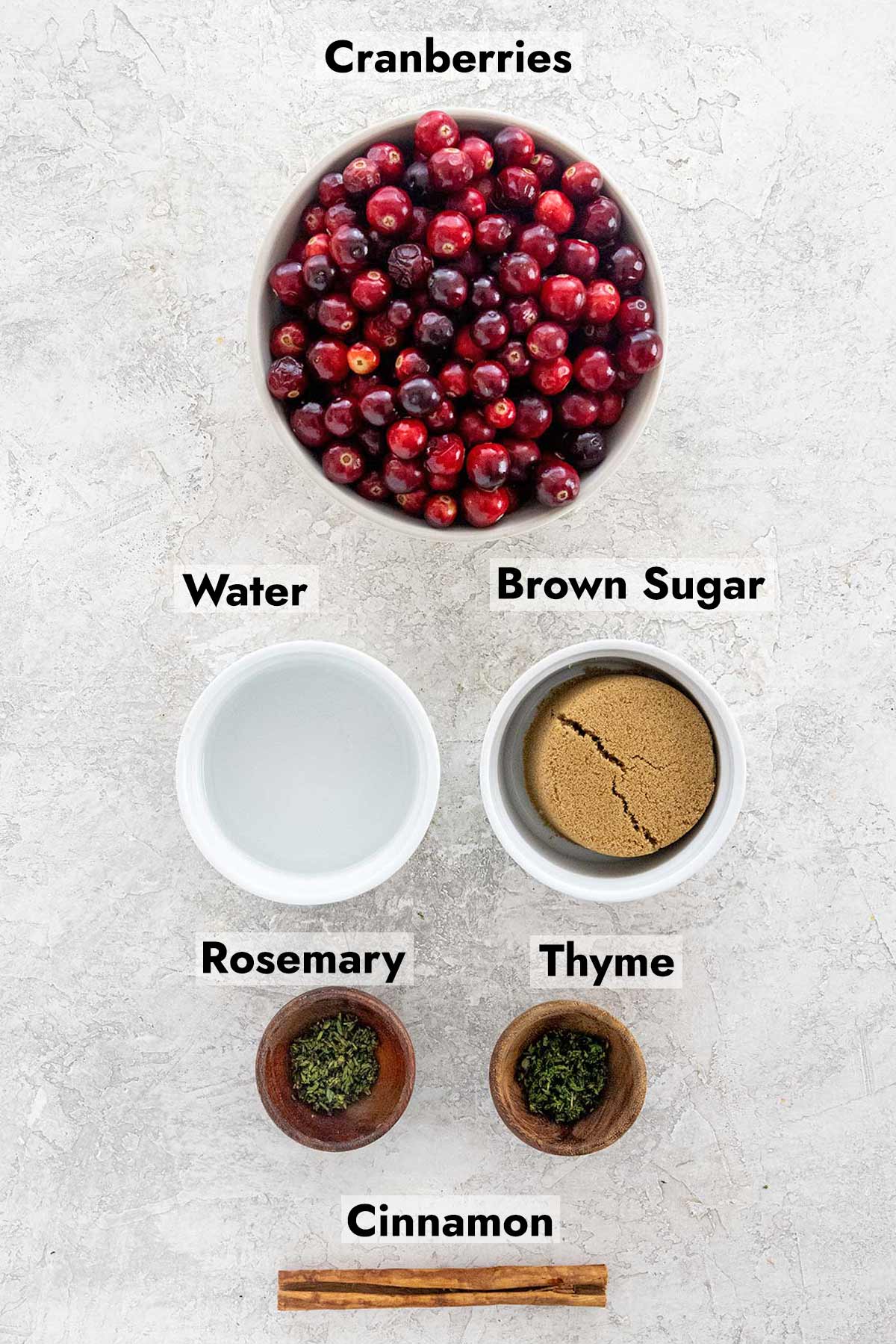 Ingredients needed to make this cranberry sauce with herbs recipe.