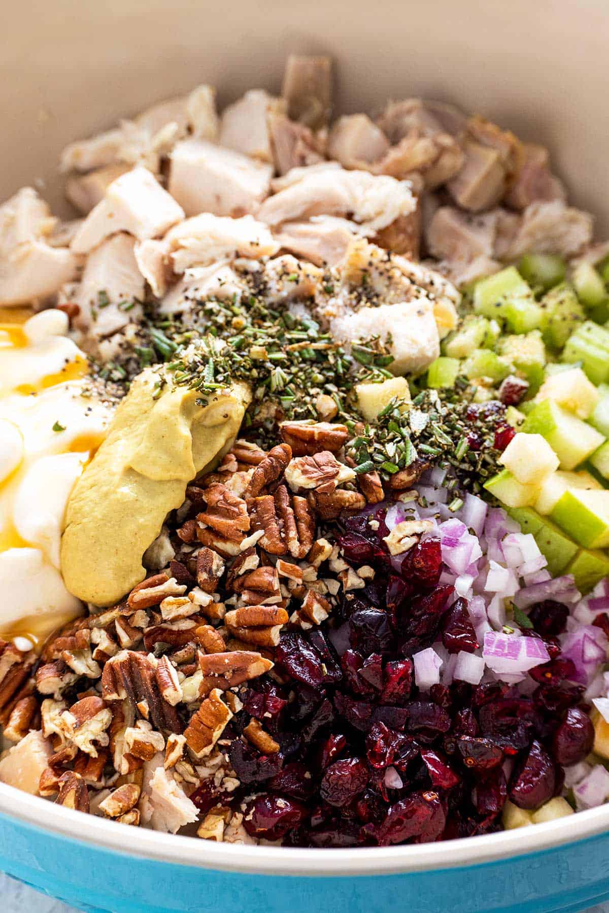 Bowl of ingredients tossed in a bowl.