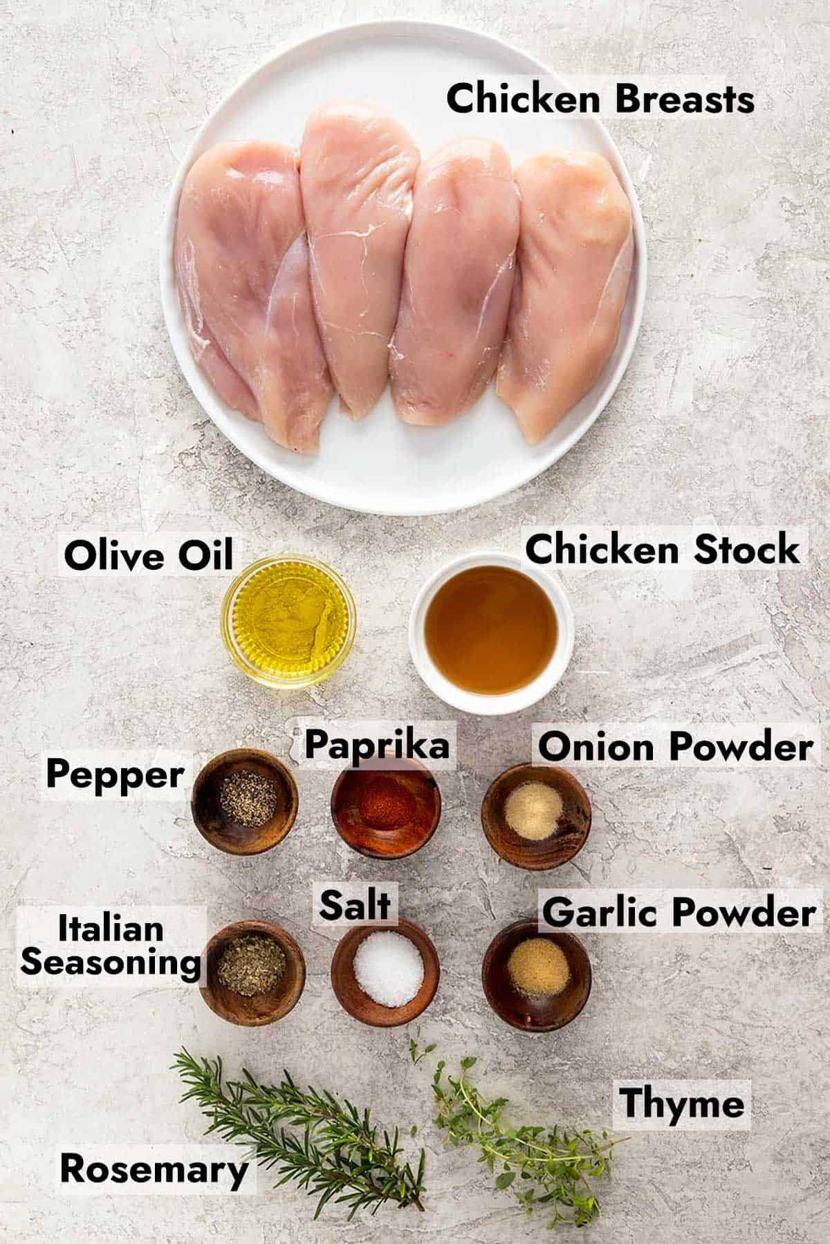 Ingredients to make a slow cooker chicken dinner.