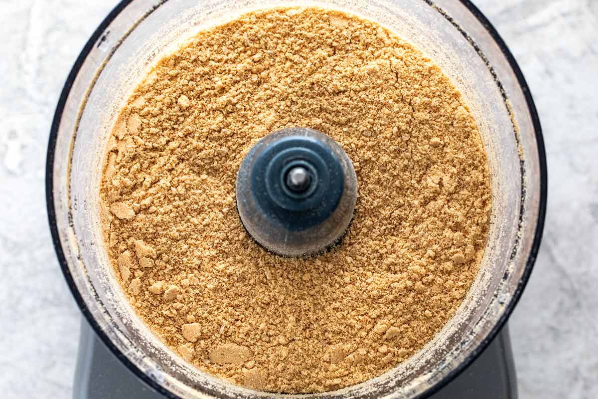 Fine graham cracker crumbs ground down in a food processor.