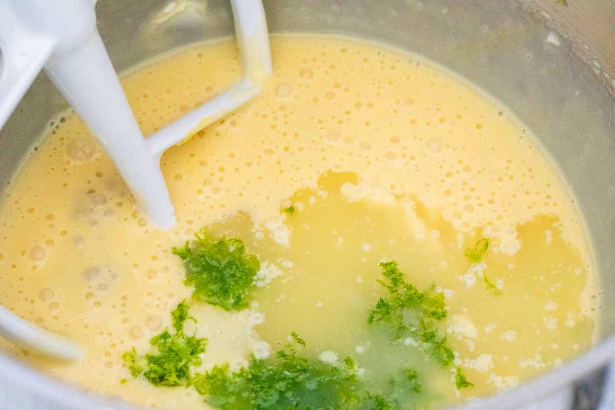 Key lime zest and and juice in a mixing bowl.