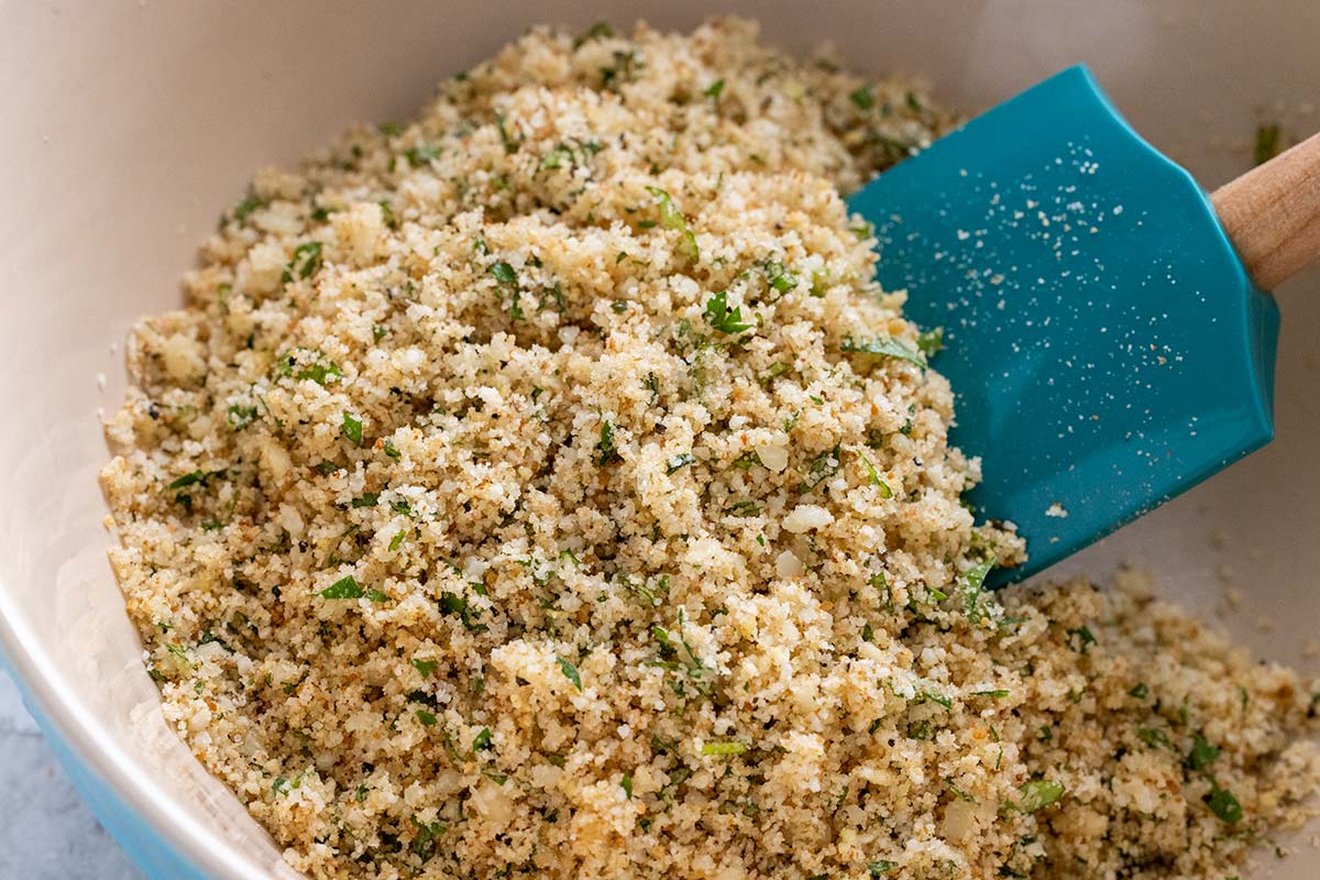Mixture of breadcrumbs, garlic, and spices to use for a stuffing.
