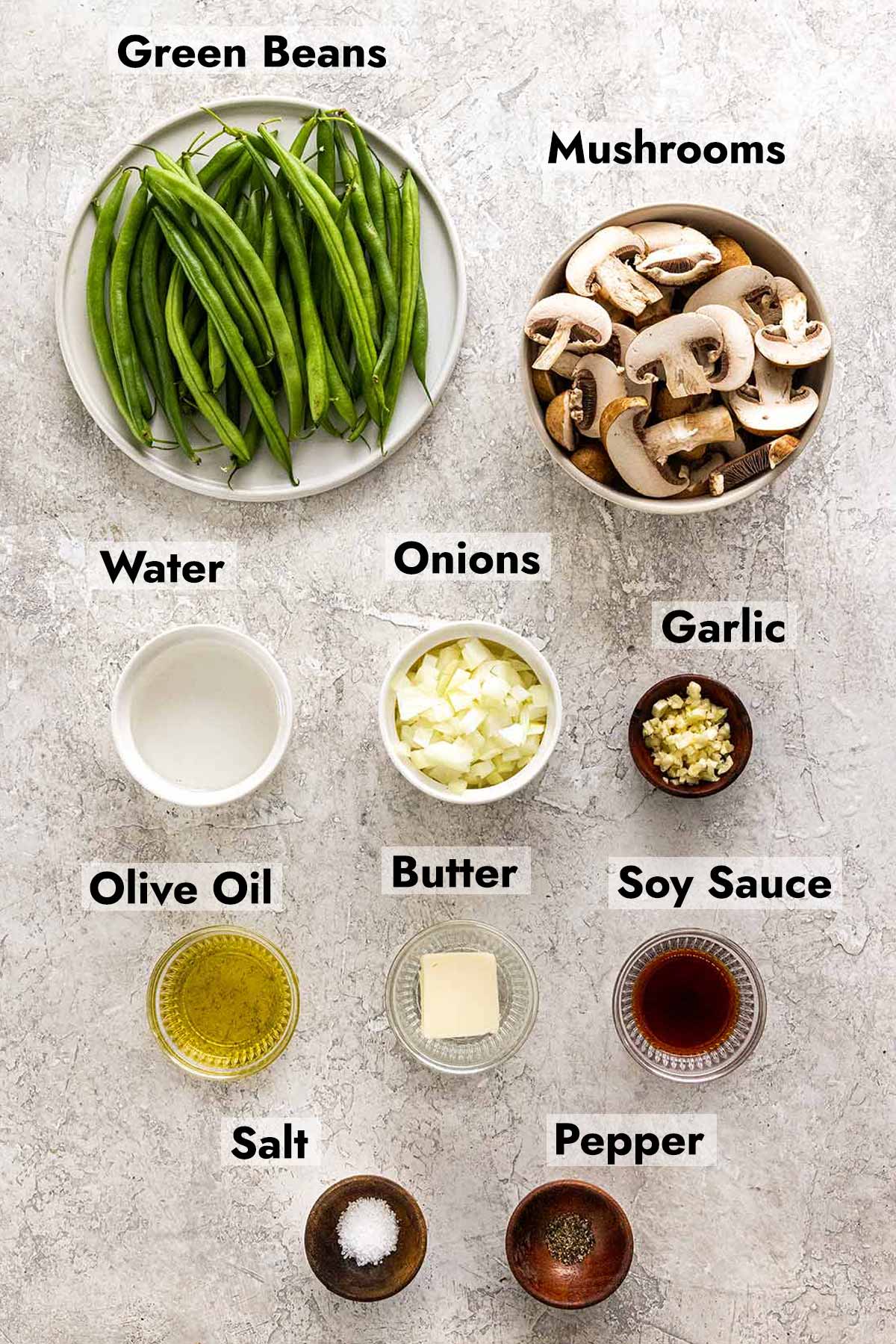 Ingredients need to make this green beans and mushrooms recipe.