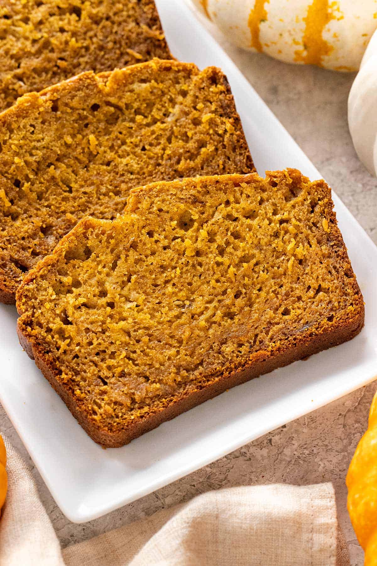 Sliced banana pumpkin bread.