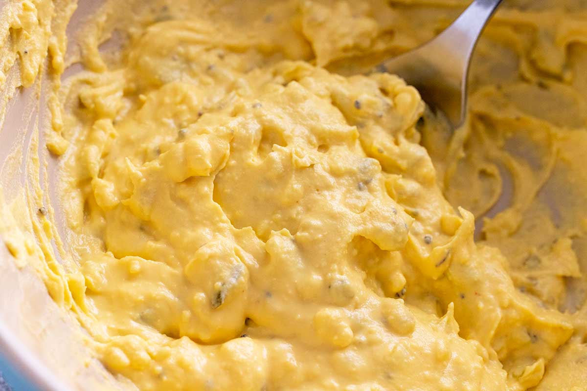 Yellow egg yolk mixture in a bowl.