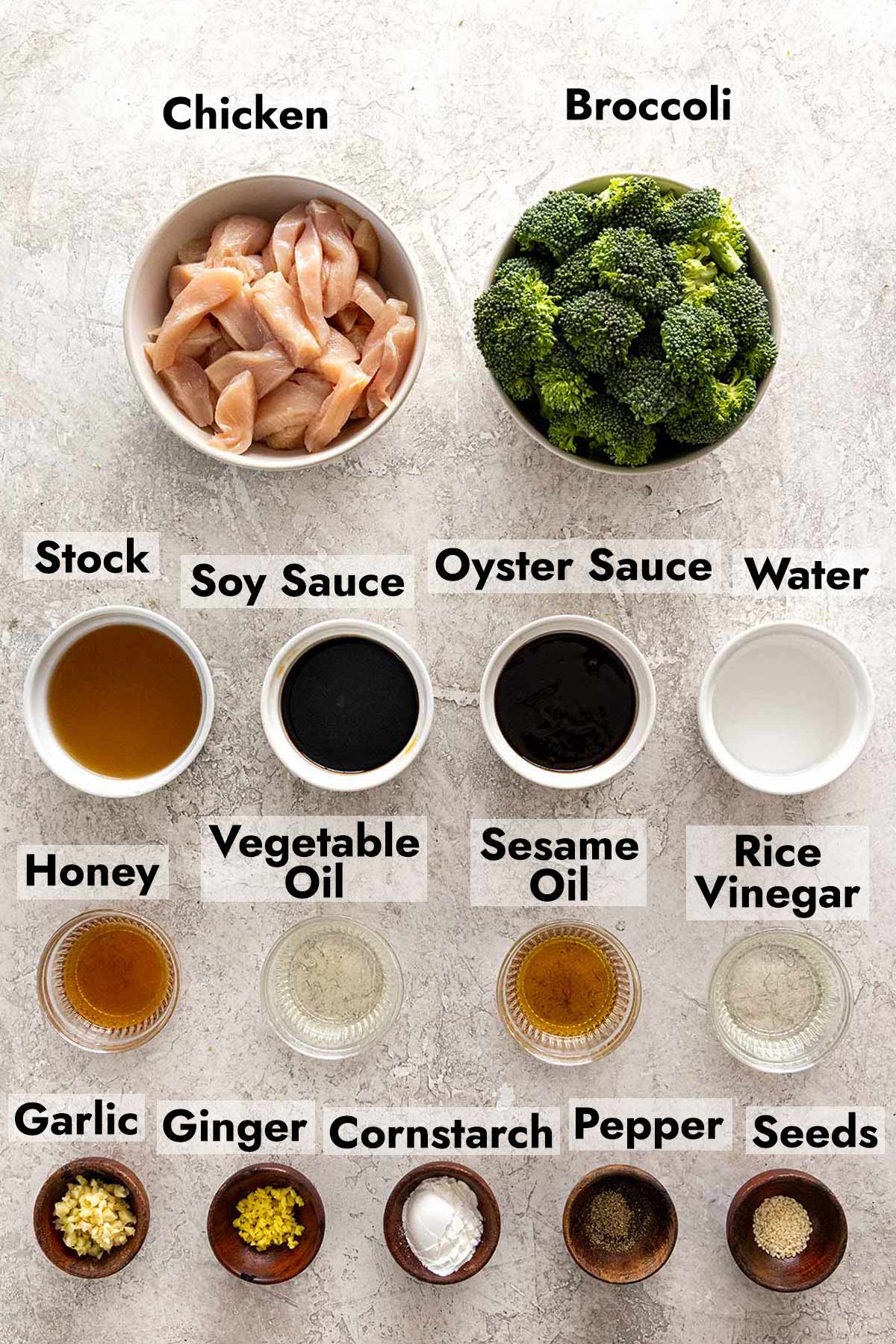 Ingredients needed to make this stir fry recipe.