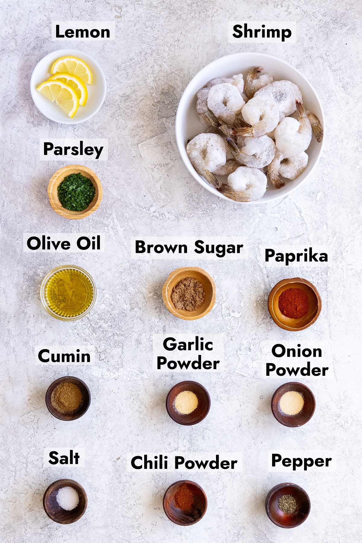 Ingredients needed to make this blackened shrimp recipe at home.