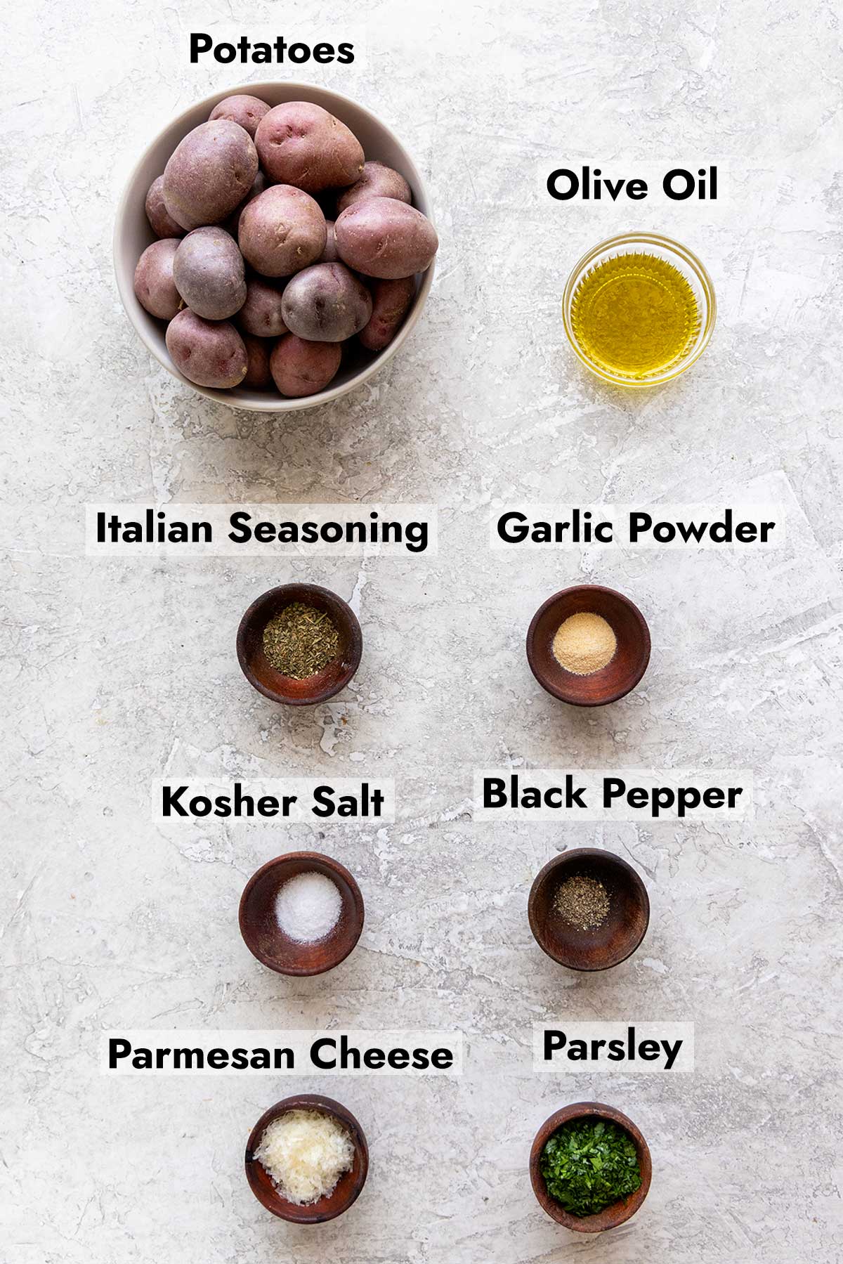 Ingredients needed to make this grilled potatoes recipe at home.