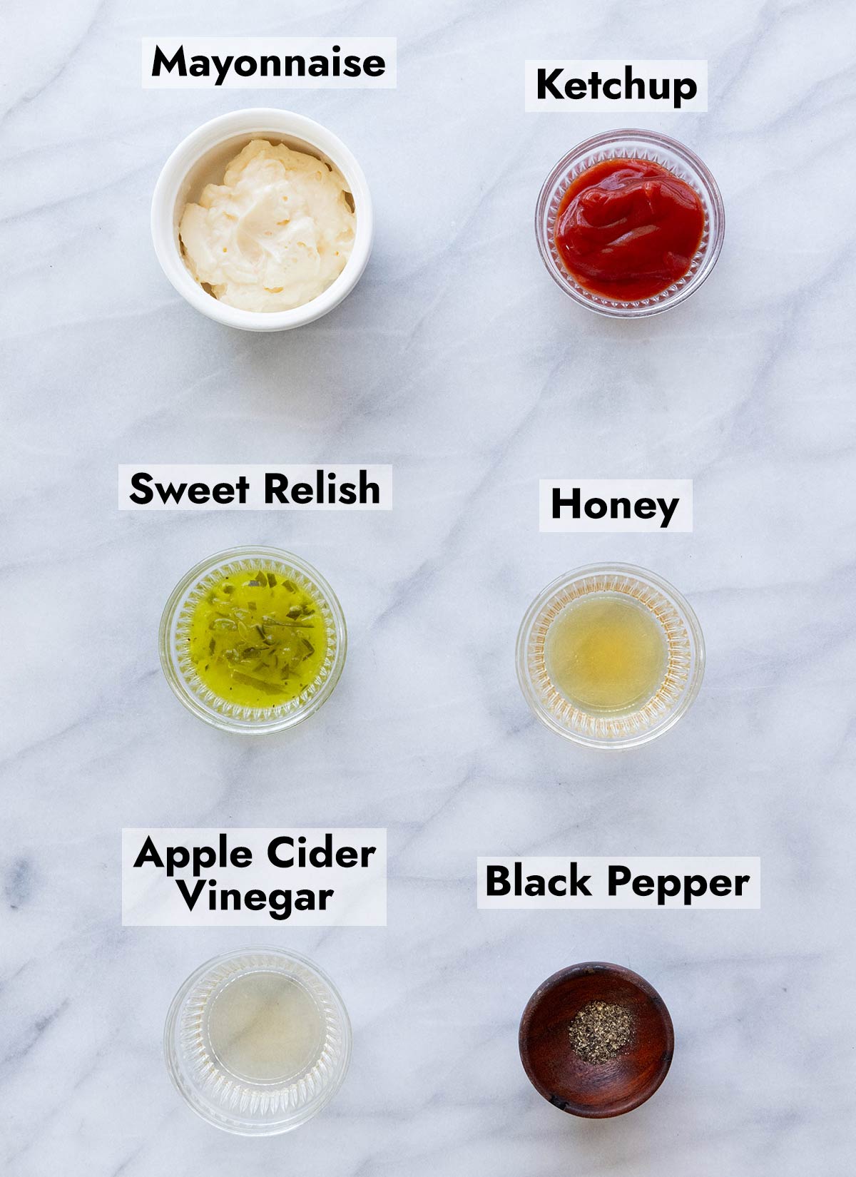 List of ingredients to make this burger sauce recipe.