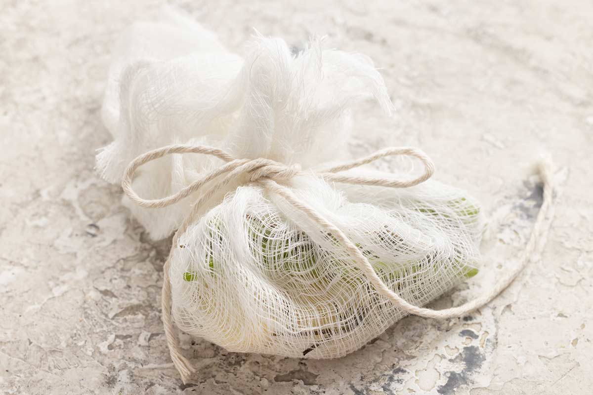 Spice sachet tied together with kitchen twine.